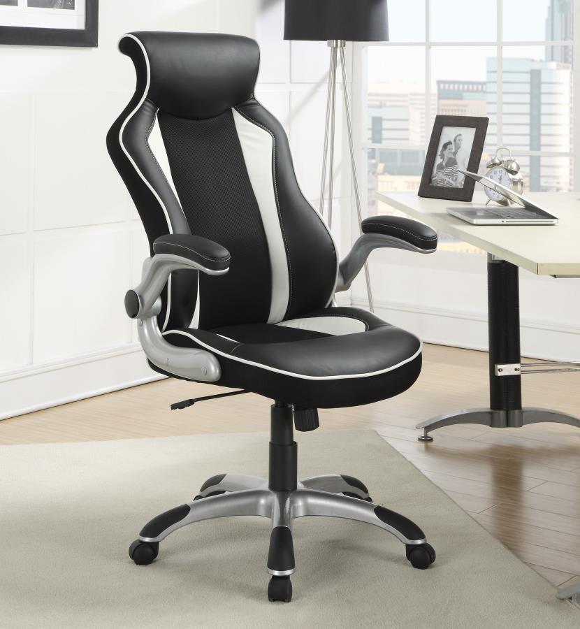 Dustin - Upholstered Adjustable Home Office Desk Chair – Black, Ergonomic Design with Leatherette Upholstery & Adjustable Height