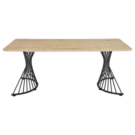 Altus Composite Wood Dining Table – Natural Oak with Twisted Gunmetal Pedestal Bases, Rectangular Rustic Industrial Design, Seats 8