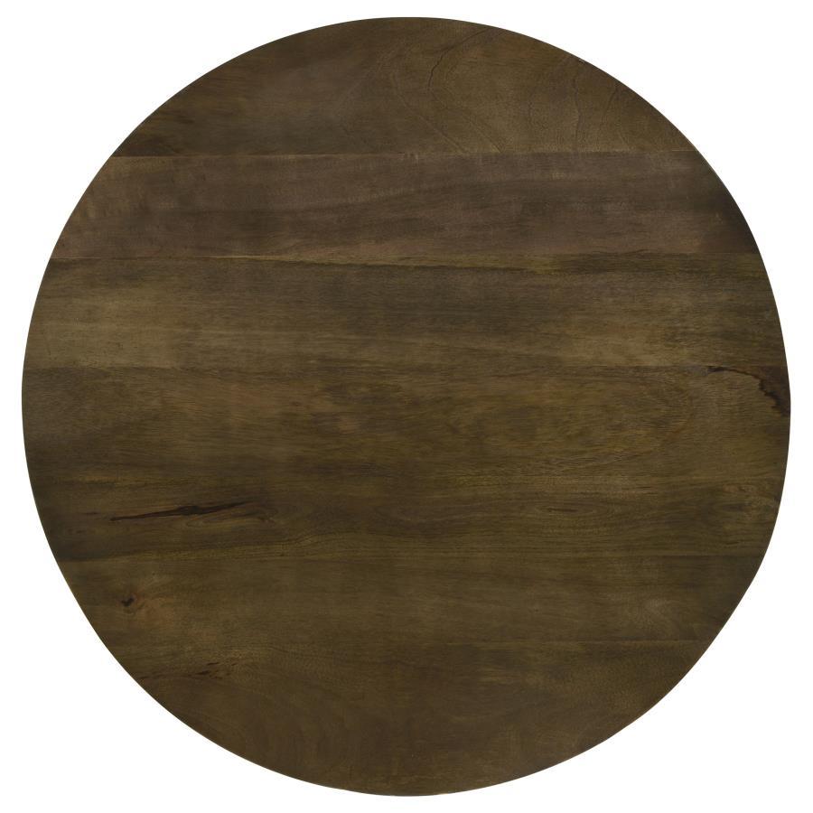 Yaritza Round Mango Wood Coffee Table – Natural Finish Top with Gunmetal Iron Tripod Base – Eco-Friendly Modern Industrial Accent