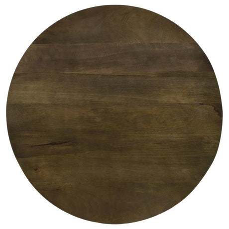 Yaritza Round Mango Wood Coffee Table – Natural Finish Top with Gunmetal Iron Tripod Base – Eco-Friendly Modern Industrial Accent