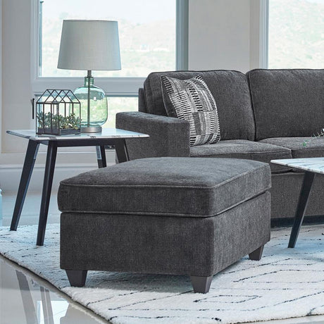 Mccord Rectangular Upholstered Ottoman – Dark Gray Transitional Accent Stool with Plush Cushion, Self-Welt Detailing, and Tapered Legs