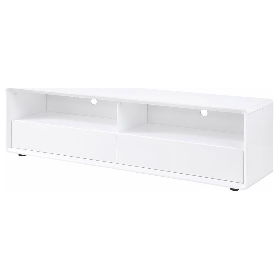 Ellice 71" TV Stand Media Console – White High Gloss Engineered Wood, Minimalist Modern Design with 2 Spacious Drawers for Living Room Storage