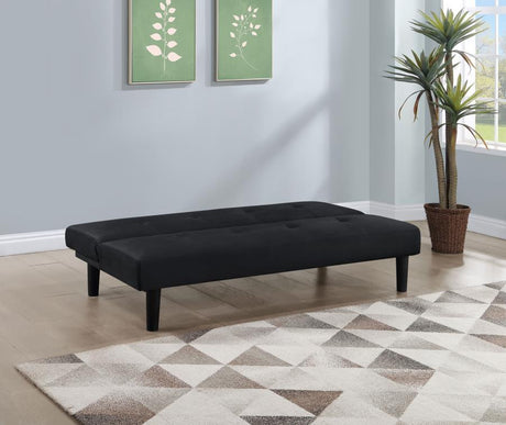Stanford Upholstered Tufted Convertible Sofa Bed in Black – Compact Armless Sofa with Fold-Flat Guest Bed, Modern Living Room Furniture