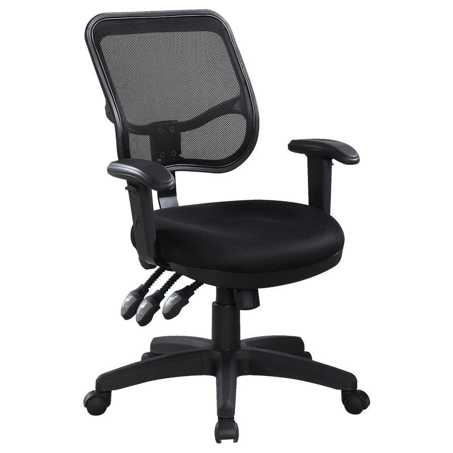 Rollo Upholstered Adjustable Ergonomic Office Chair – Black Mesh Back, Breathable Comfort, Swivel Base with Casters for Home or Business Workspace