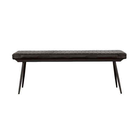 Misty Leather Upholstered Dining Bench – Hand-Dyed Goat Leather, Industrial Metal Base, Vertical Tufting, Antique Espresso, 54"W x 15"D