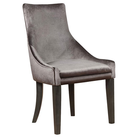 Phelps Velvet Upholstered Dining Side Chair Set of 2 – Gray Fabric with Dark Charcoal Wood Legs, Padded Seat, Sloped Molded Base, Transitional Elegance
