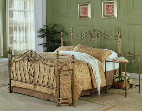 Sydney Metal 2-Shelf Nightstand – Antique Brushed Gold Finish, Tempered Glass Top, Vintage-Inspired Swirling Motifs, Bedroom or Accent Table