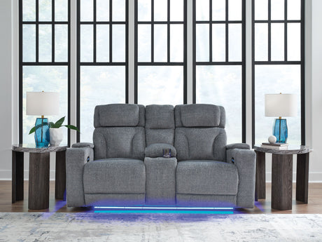 Studio Cave - Power Reclining Loveseat with Console - Steel