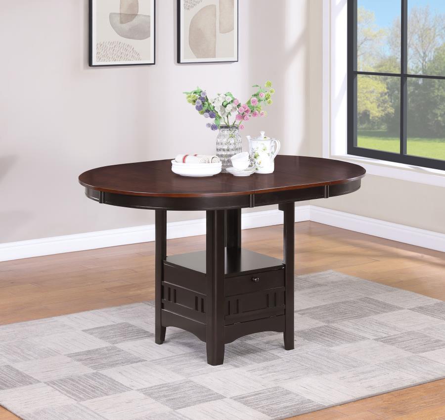 Lavon Oval Extension Counter Dining Table – Light Chestnut Finish, Modern Counter Height Dining Table with 18" Leaf and Storage Shelves for Entertaining
