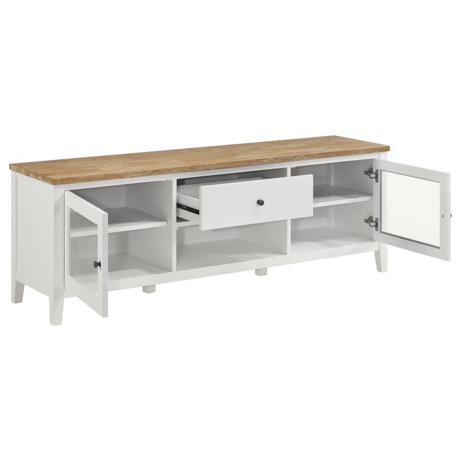 Hollis 2 Door Wood TV Stand With Drawer – Brown & White, Transitional Entertainment Console for Living Room