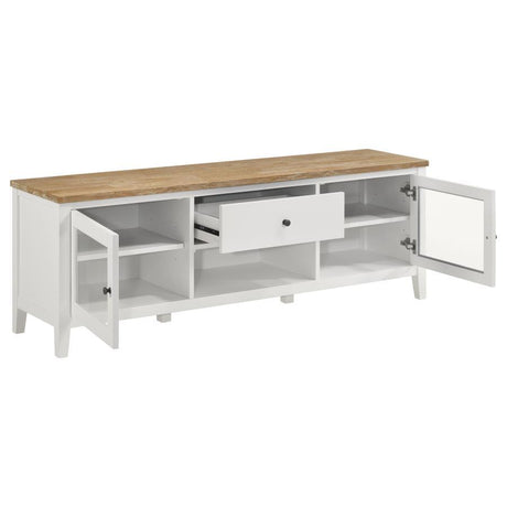 Hollis 2 Door Wood TV Stand With Drawer – Brown & White, Transitional Entertainment Console for Living Room