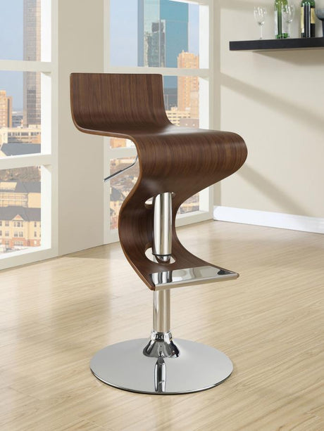 Covina Adjustable Bar Stool – Walnut Wood Seat with Chrome Base, Contemporary Modern Design, Ergonomic Support and Height Adjustable for Kitchen or Home Bar