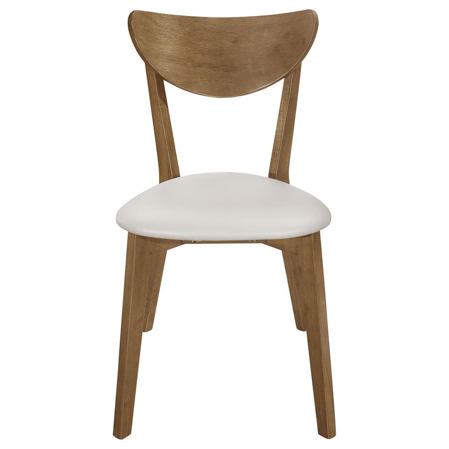 Kersey Curved Wood Dining Side Chair Set of 2 in Chestnut – Retro-Inspired Wooden Chairs with Cushioned Tan Leatherette Seat for Stylish Dining