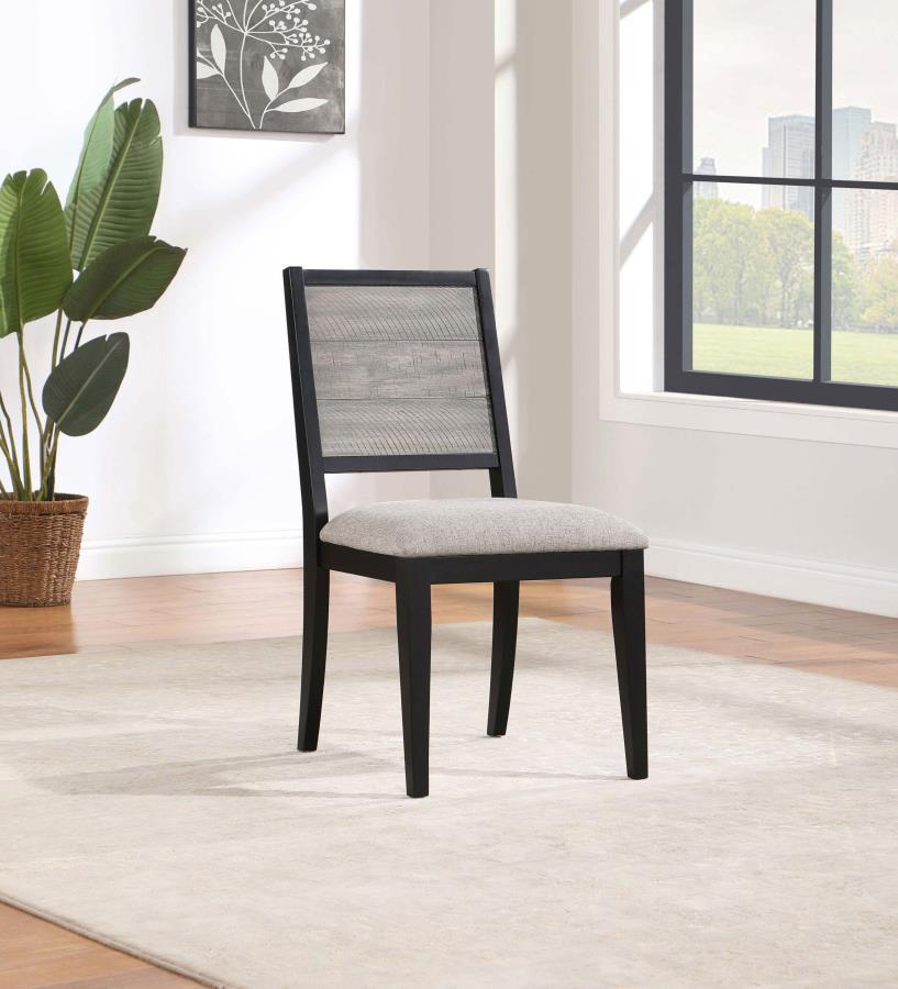 Elodie Wood Dining Side Chairs (Set of 2) - Gray and Black Two-Tone Finish, Cozy Fabric Seat, Durable Plywood Frame, Modern Transitional Style