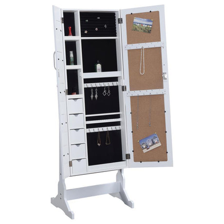 Doyle Cheval Mirror with Jewelry Storage – Full Length White Standing Mirror Armoire with Velvet Lining, Hooks, Drawers & Keepsake Display