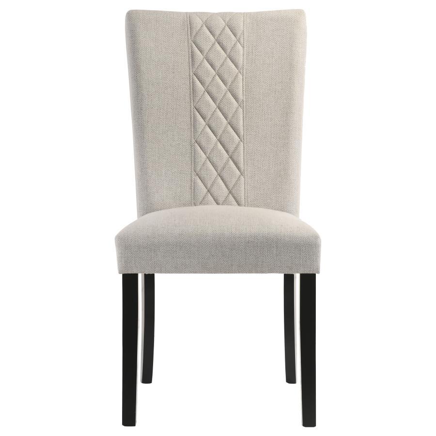 Malia Dining Side Chair Set of 2 – Fabric Upholstery in Beige, Cross-Hatch Back Design, Embellished Handle, Transitional Style Dining Seating