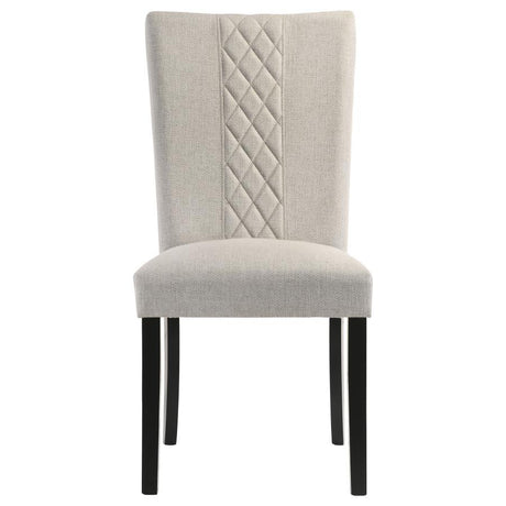 Malia Dining Side Chair Set of 2 – Fabric Upholstery in Beige, Cross-Hatch Back Design, Embellished Handle, Transitional Style Dining Seating