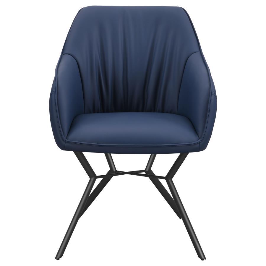 Mayer Upholstered Dining Arm Chair Set of 2 – Blue Leatherette & Brown Back, Diamond-Quilted, Sloped Arms, Gunmetal Legs, 32.34 lb