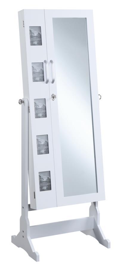Doyle Cheval Mirror with Jewelry Storage – Full Length White Standing Mirror Armoire with Velvet Lining, Hooks, Drawers & Keepsake Display