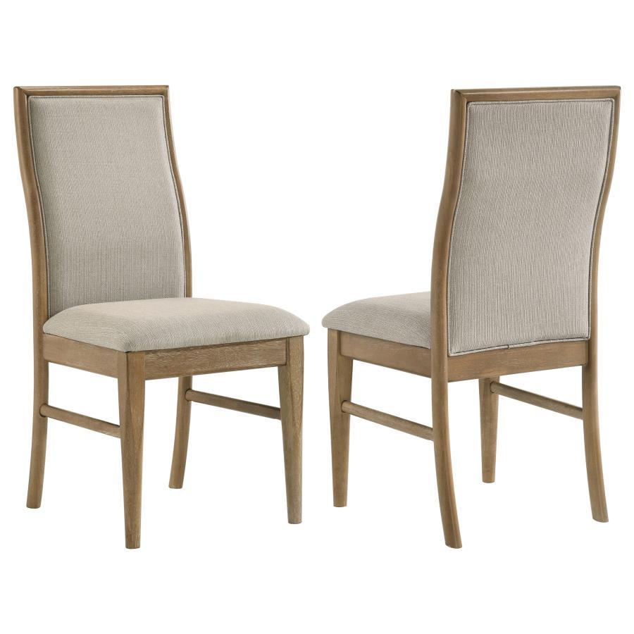 Adina Upholstered Dining Side Chair Set of 2 - Barley, Linen-Like Wheat Fabric, Ergonomic Back, Asian Hardwood Frame, Modern Transitional Design