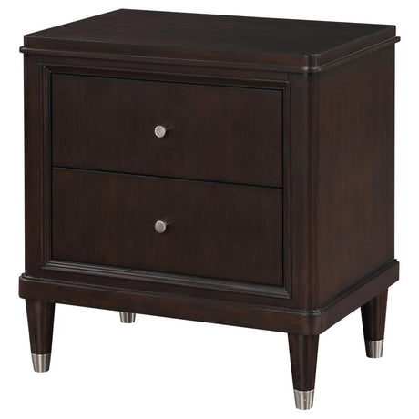 Emberlyn 2-Drawer Nightstand - Brown, Modern Bedroom Side Table with Felt-Lined and Cedar Drawers, Tapered Feet with Metallic Accents, Stylish Storage