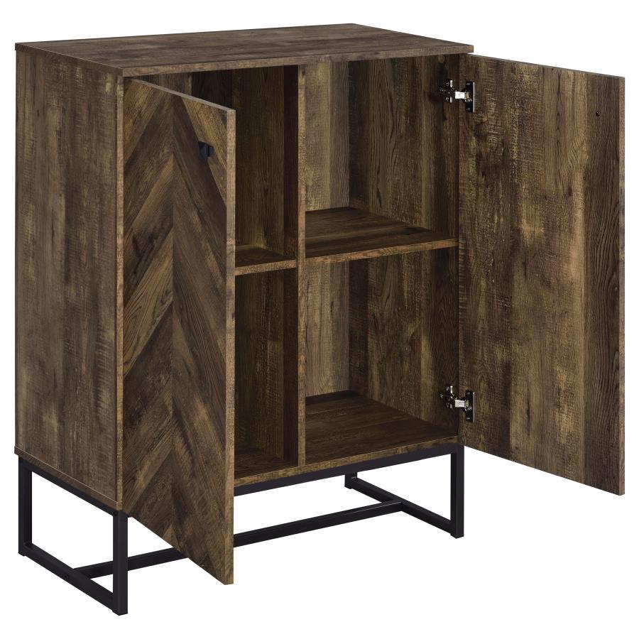 Carolyn - 2 Door Engineered Accent Wood Cabinet - Rustic Oak with Herringbone Pattern Doors, Metal Base, Scratch-Resistant Laminate & Storage