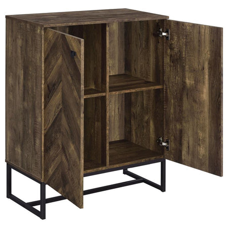Carolyn - 2 Door Engineered Accent Wood Cabinet - Rustic Oak with Herringbone Pattern Doors, Metal Base, Scratch-Resistant Laminate & Storage