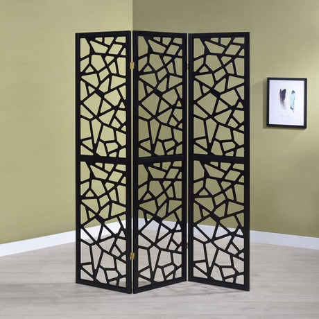 Nailan - 3-Panel Folding Room Divider Screen in Black – Open Mosaic Design, Solid Wood Frame, Modern Mid-Century Style Privacy Partition