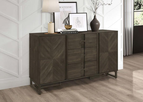 Kelly 3-Drawer Storage Dining Sideboard Buffet – Dark Gray Modern Art Deco Style with Spacious Drawers, Shelves, and Sleek Contemporary Design