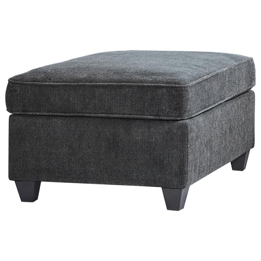 Mccord Rectangular Upholstered Ottoman – Dark Gray Transitional Accent Stool with Plush Cushion, Self-Welt Detailing, and Tapered Legs