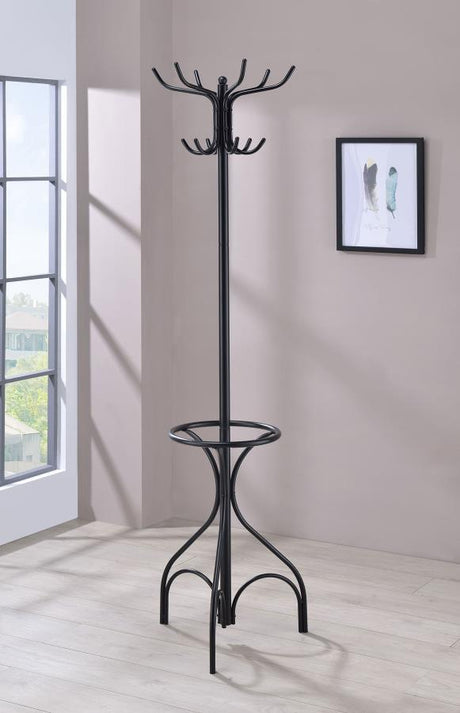 Kiefer 12-Hook Freestanding Metal Coat Rack – Black Hat Hanger, Double-Tier Hooks, Umbrella Stand, Space-Saving Entryway & Office Organizer