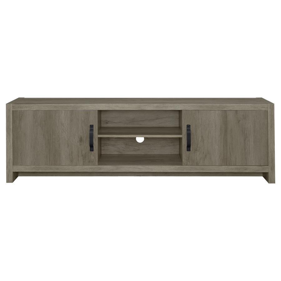 Burke 2-Door Engineered Wood TV Stand - Gray Driftwood Finish, Modern Entertainment Console with Open Shelves, Side Cabinets, Durable and Stylish