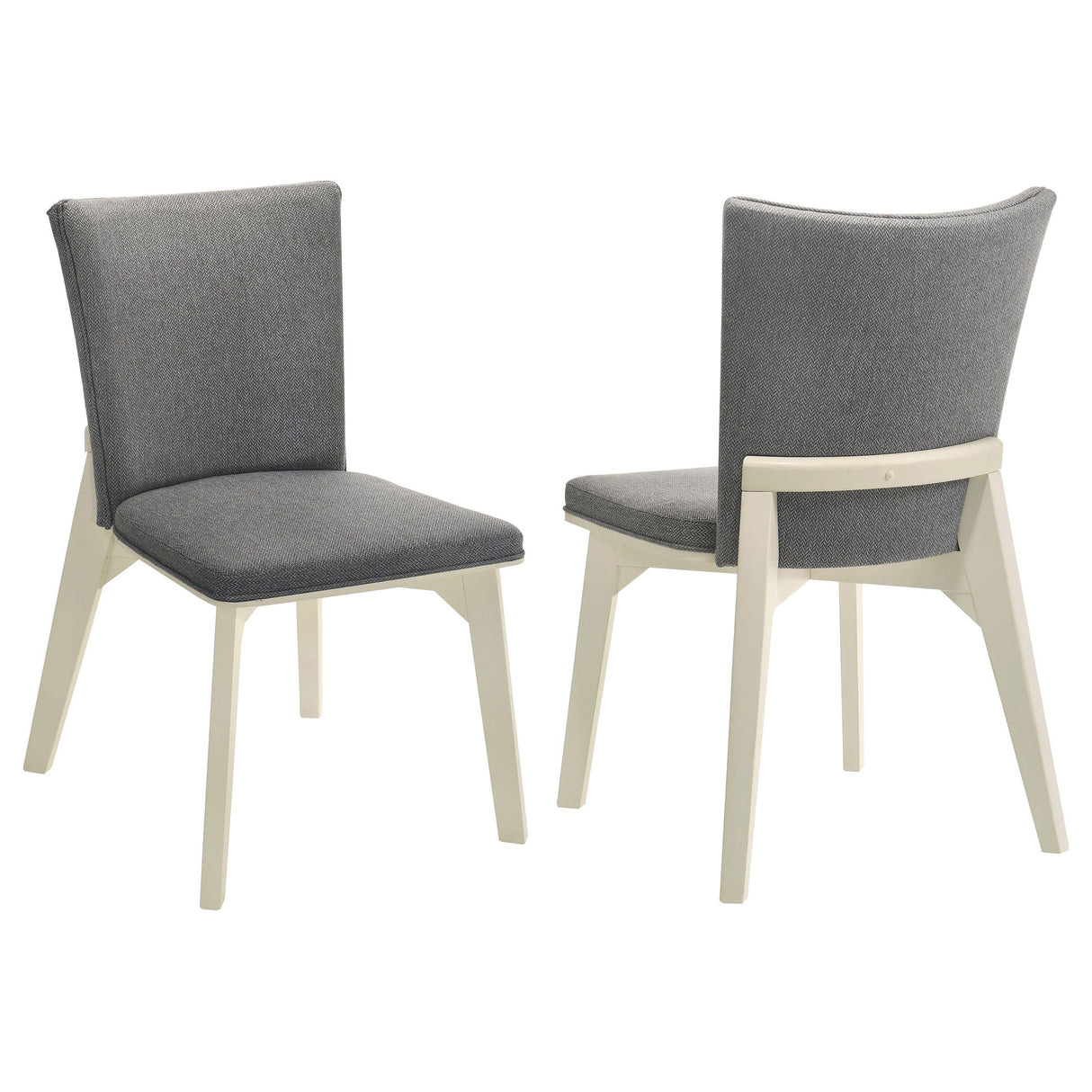 Biloxi Upholstered Dining Side Chair Set of 2 – Gray Fabric, Plush Cushioning, White Angular Base, Modern Contemporary Seating for Kitchen or Dining Room