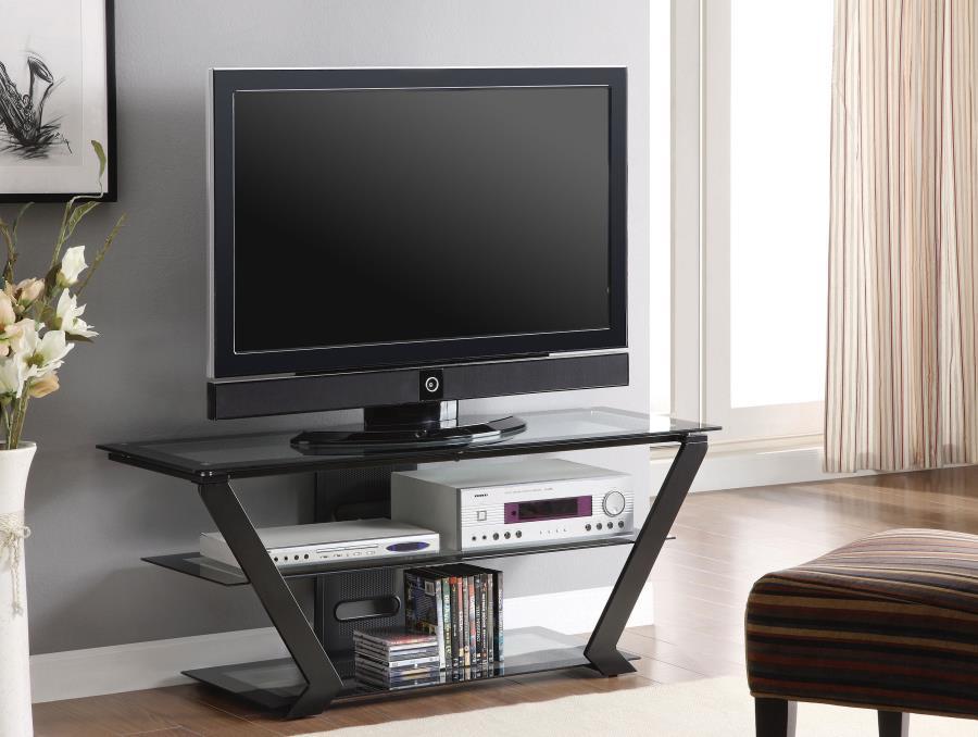 Donlyn 2-Tier Metal TV Stand With Glass Shelves – Black Finish, Modern Contemporary Design with Tempered Glass Top and Extra Storage Shelves
