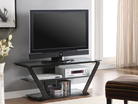 Donlyn 2-Tier Metal TV Stand With Glass Shelves – Black Finish, Modern Contemporary Design with Tempered Glass Top and Extra Storage Shelves