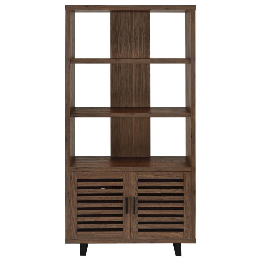 Maddox - 3-Shelf Cabinet Bookcase in Walnut – Modern Storage with Slatted Doors, Open Shelves, and Durable Scratch-Resistant Melamine Finish