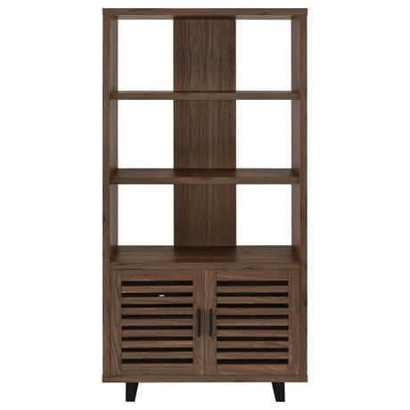 Maddox - 3-Shelf Cabinet Bookcase in Walnut – Modern Storage with Slatted Doors, Open Shelves, and Durable Scratch-Resistant Melamine Finish