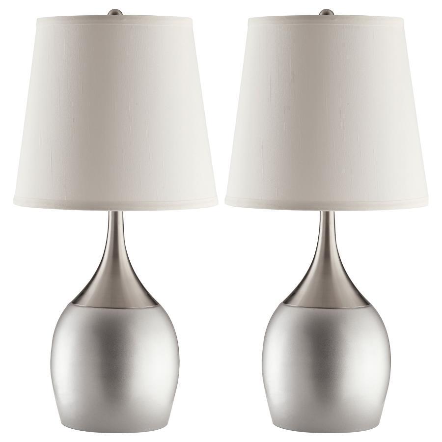 Tenya Empire Shade Urn Table Lamp Set of 2 – Brushed Silver Finish, Tapered White Shades, Modern Transitional Design for Bedroom, Living Room, or Office