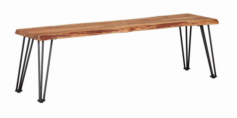 Sherman Wood Dining Bench in Natural Acacia – Rustic Industrial Design with Gunmetal Hairpin Legs, Rectangular Seating for Kitchen or Dining Room