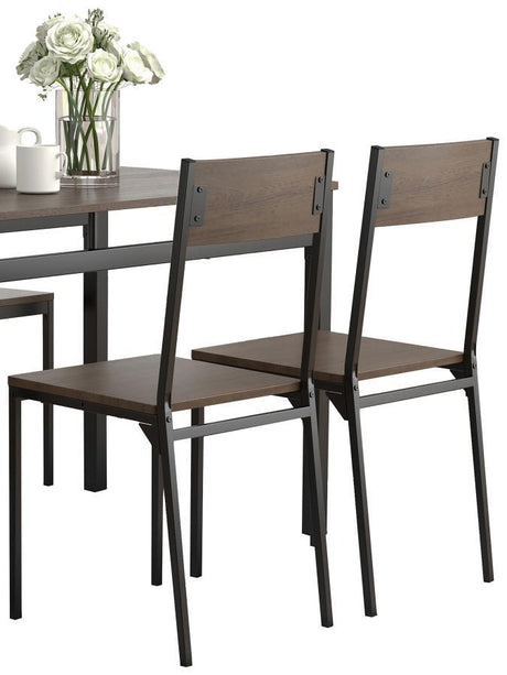 Lana 5-Piece Rectangular Dining Set – Dark Brown Wood Tops, Black Metal Frame, Industrial Modern Design, Scratch-Resistant, Compact 64 lb