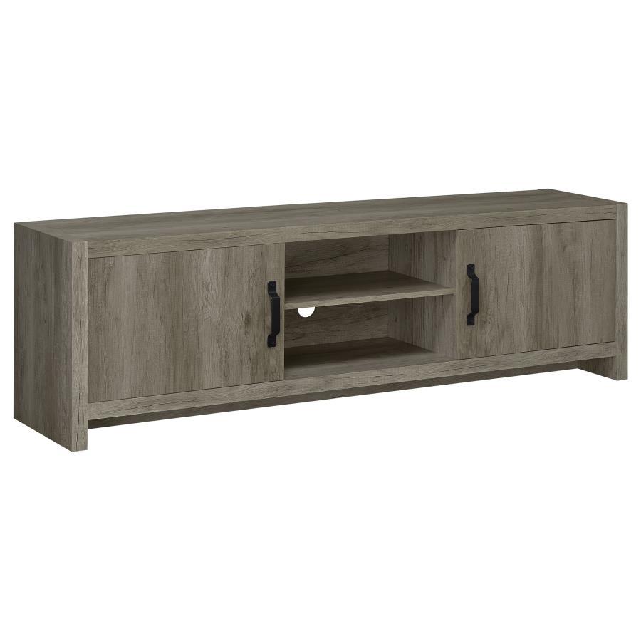 Burke 2-Door Engineered Wood TV Stand - Gray Driftwood Finish, Modern Entertainment Console with Open Shelves, Side Cabinets, Durable and Stylish