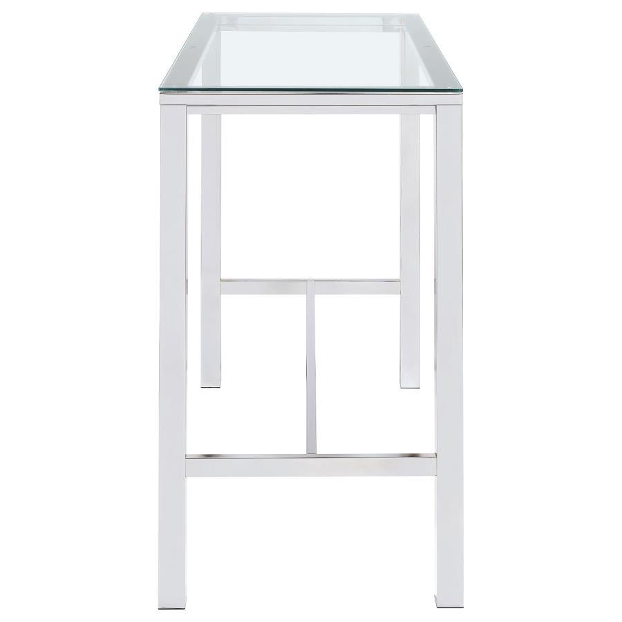Tolbert Rectangular Glass Top Pub Bar Table in Chrome – Modern Home Bar Table with Sleek Design, Sturdy Metal Frame, and Contemporary Appeal