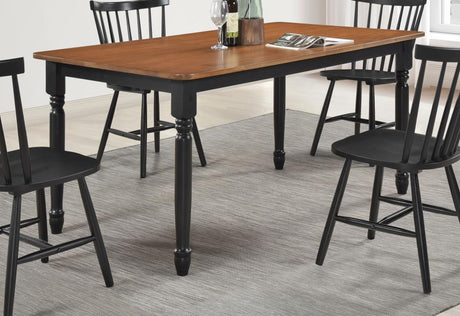 Hollyoak Rectangular Wood Dining Table – Walnut Top with Black Base, Turned Legs, Asian Hardwood Construction, Compact Farmhouse Style, Seats 4–6