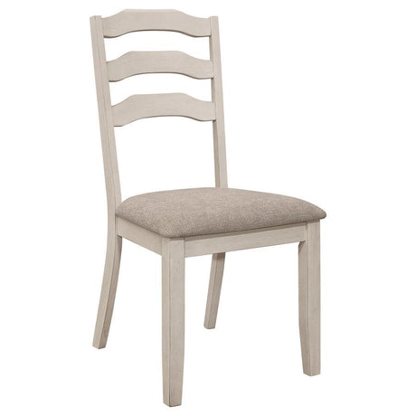 Ronnie Wood Dining Side Chairs – Rustic Cream Set of 2, Modern Farmhouse & Coastal Cottage Ladder Back with Upholstered Seat for Comfort