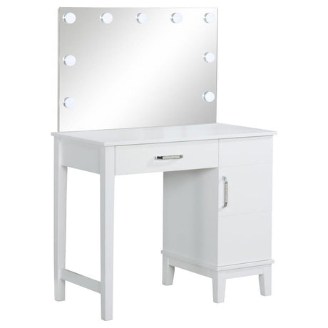 Elijah Vanity Set With Lighting & Stool - White and Dark Gray, Hollywood Glam Makeup Table, LED Mirror Lights, Bedroom or Dressing Room Vanity