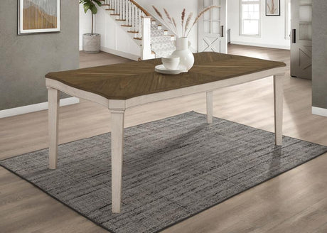 Ronnie Rectangular Wood Dining Table – Rustic Cream Modern Farmhouse Style with Starburst Mindi Veneer Top and Sturdy Asian Hardwood Legs