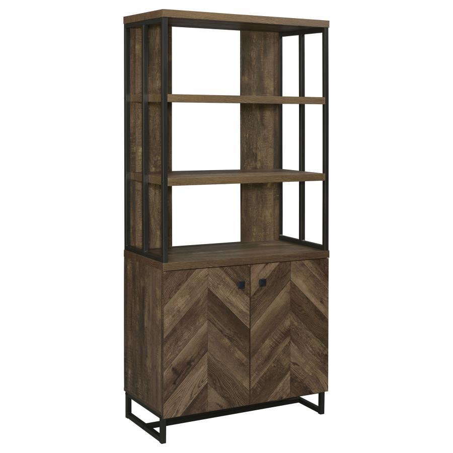 Millbrook - 2 Door Storage Bookshelf in Rustic Oak – Industrial Gunmetal Frame, Adjustable Shelves, Open Display, Modern Farmhouse Style