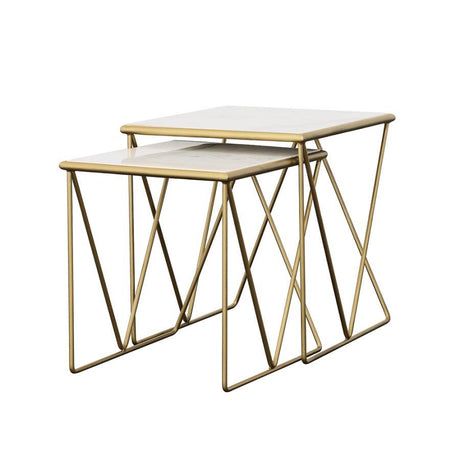 Bette 2 Piece Marble Top Nesting Table Set – White Marble with Gold Iron Base, Modern Glam Rectangular Accent Tables, Contemporary Living Room Decor