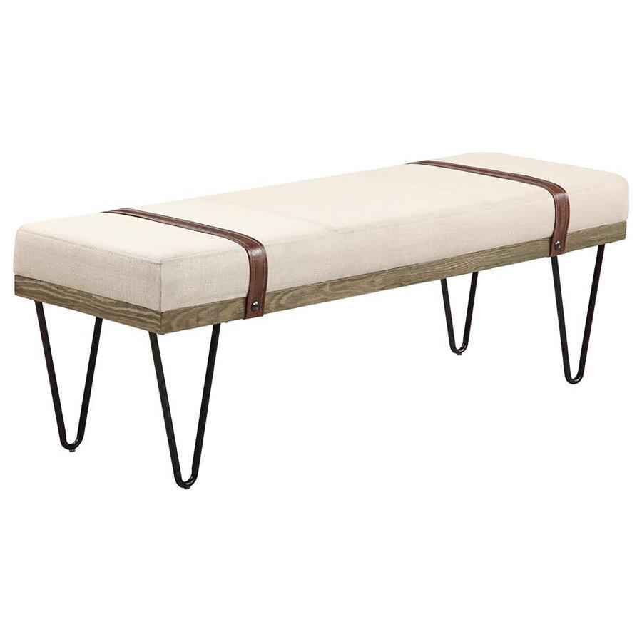 Austin Fabric Upholstered Accent Bench – Beige, Modern Rustic Hairpin Legs, Nailhead Trim, Stylish Living Room or Entryway Seating, Decorative Bench