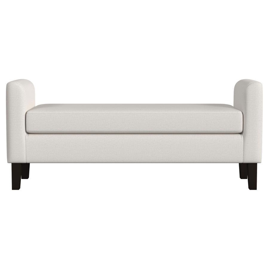 Rex Fabric Upholstered Accent Bench with Armrests – Modern Vanilla Seating with Soft Cushion, Backless Design, Wooden Legs, Contemporary Entryway or Bedroom Bench